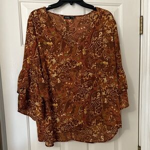 Elegant Brown/Rust Floral Blouse